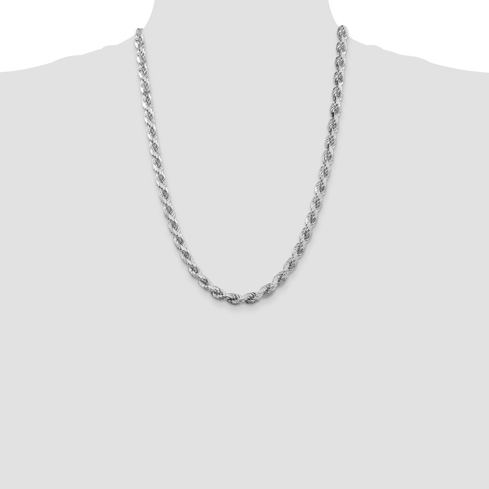 Sterling Silver Rhodium-plated 6.5mm Diamond-cut Rope Chain 24 Inches