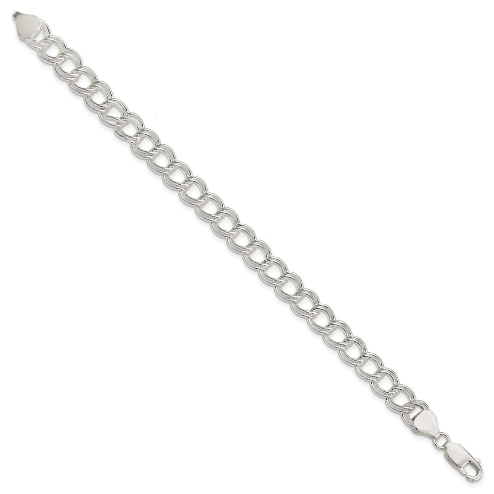 Sterling Silver 7.75mm Solid Double Link Charm Bracelet 8 inches