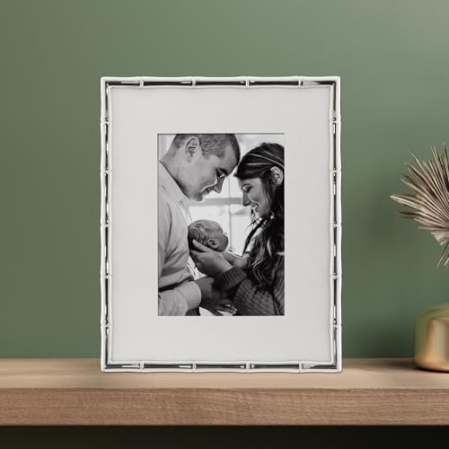 Lawrence Frames 710180 Silver Metal Bamboo 8x10 Matted for 5x7 Picture Frame