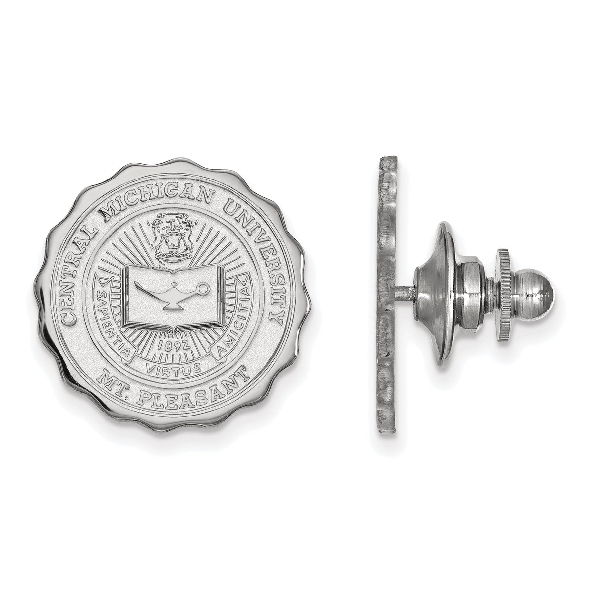 Sterling Silver Rhodium-plated LogoArt Central Michigan University Crest Lapel Pin
