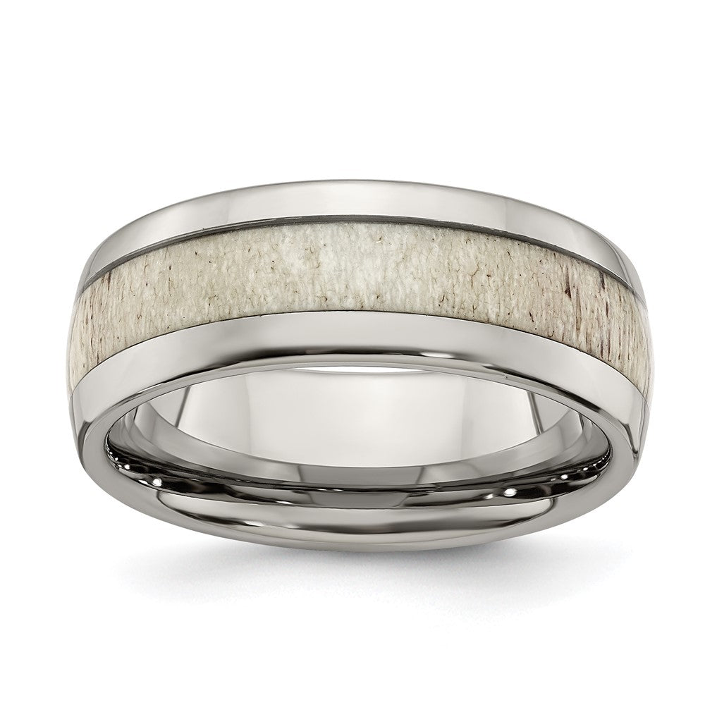 Stainless Steel Polished with Antler Inlay 8mm Band Size - 13