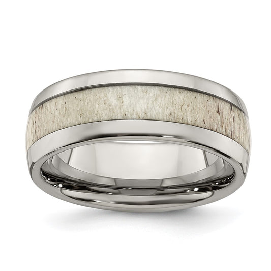 Stainless Steel Polished with Antler Inlay 8mm Band Size - 13
