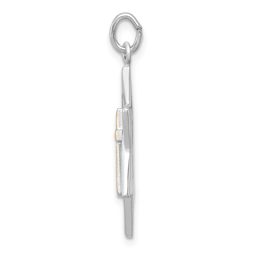 Sterling Silver Rhodium-plated Gold Tone Cross Star of David Charm Pendant