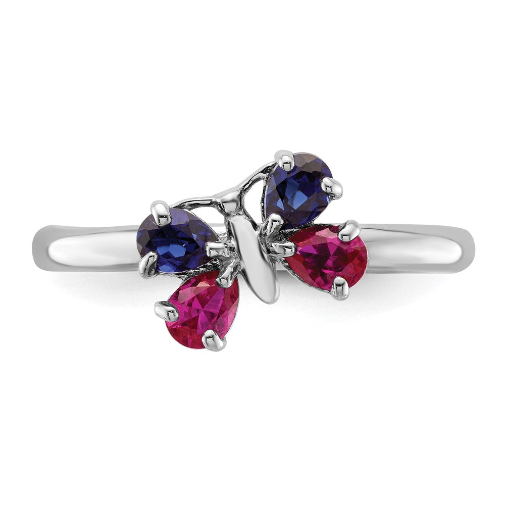 Sterling Silver Stackable Expressions Cr Ruby & Cr Sapphire Butterfly Ring Size -10