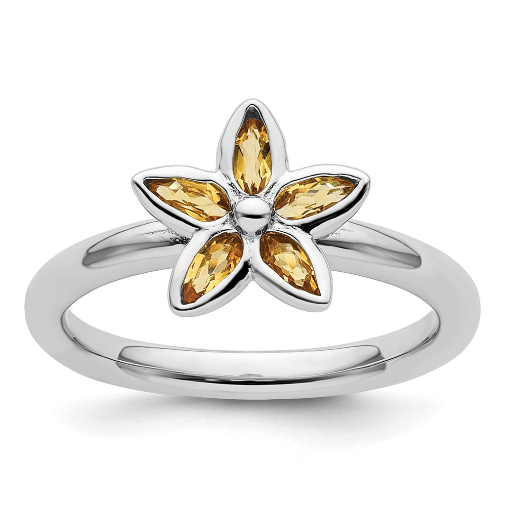 Sterling Silver Stackable Expressions Citrine Flower Ring Size -5