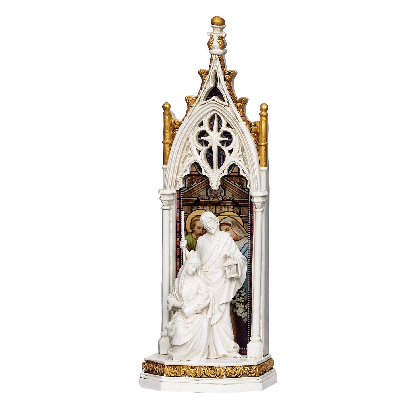 Joseph's Studio by Roman - Holy Family Window LED Figure, Renaissance Collection, 11.75" H, Resin and Stone, Religious Gift, Decoration, Battery Operated