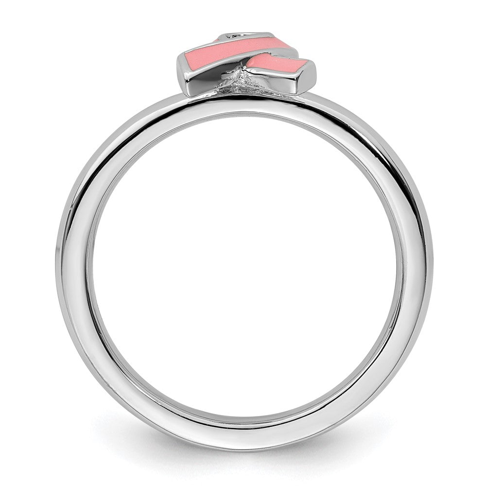 Sterling Silver Stackable Expressions Pink Enameled Awareness Ribbon Ring Size -5