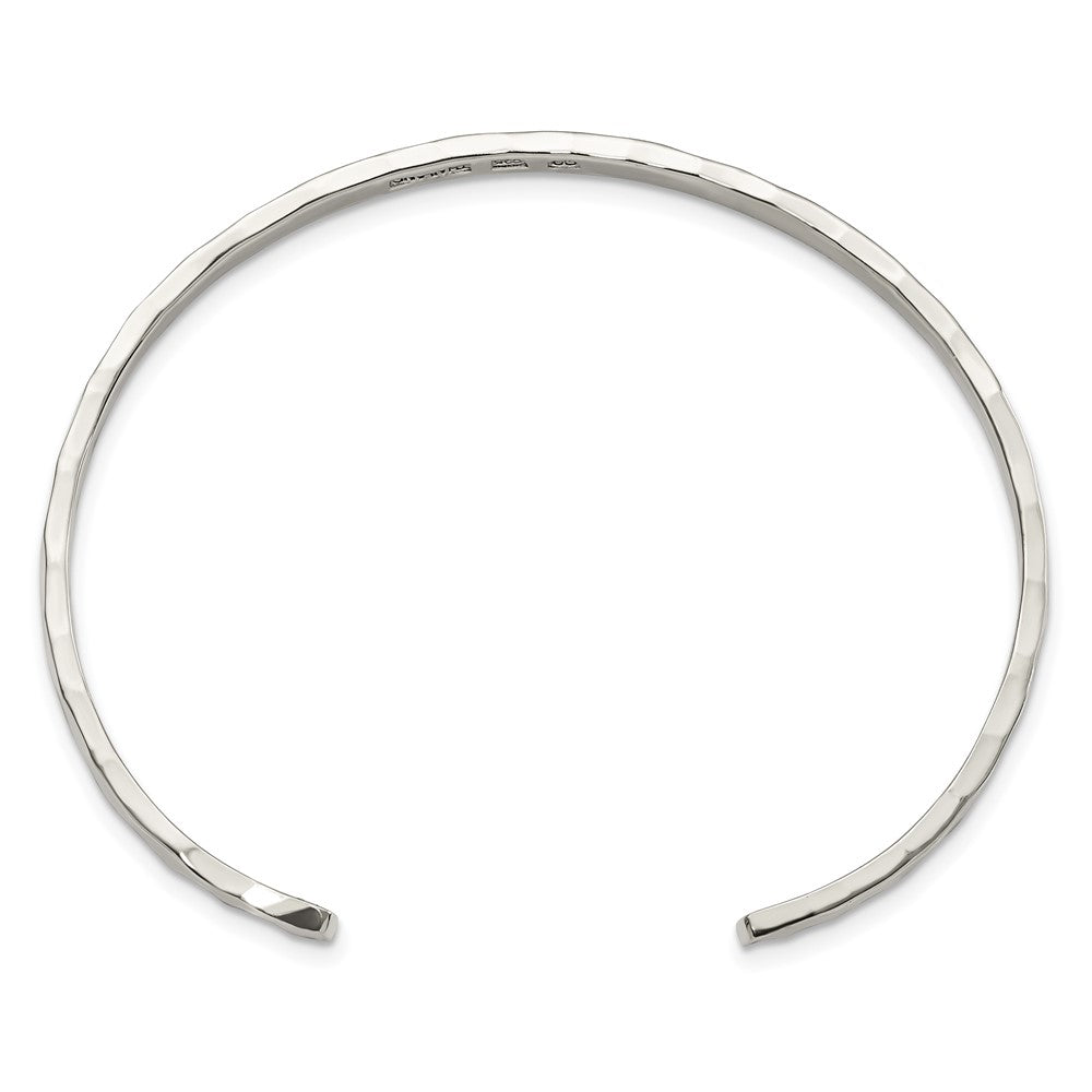 Sterling Silver Polished Hammered Cuff Bangle 8 inches