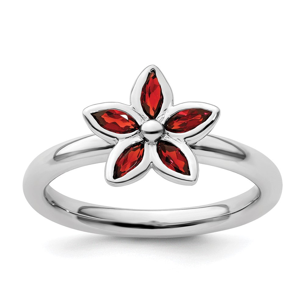 Sterling Silver Stackable Expressions Garnet Flower Ring Size -6