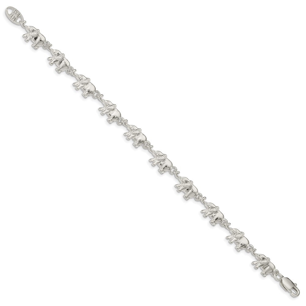 Sterling Silver Elephants Bracelet 8 inches