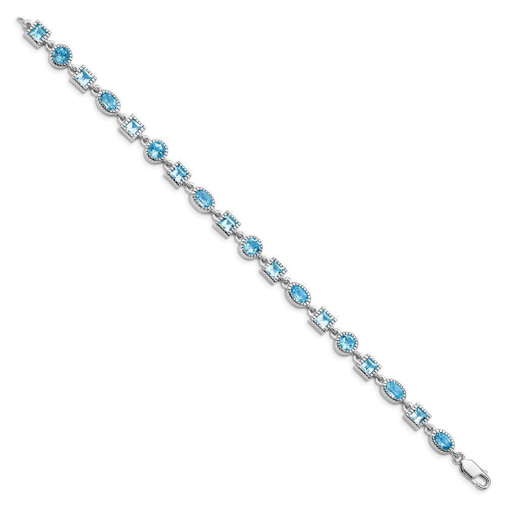 Sterling Silver Rhodium-plated Blue Topaz Bracelet 7 inches