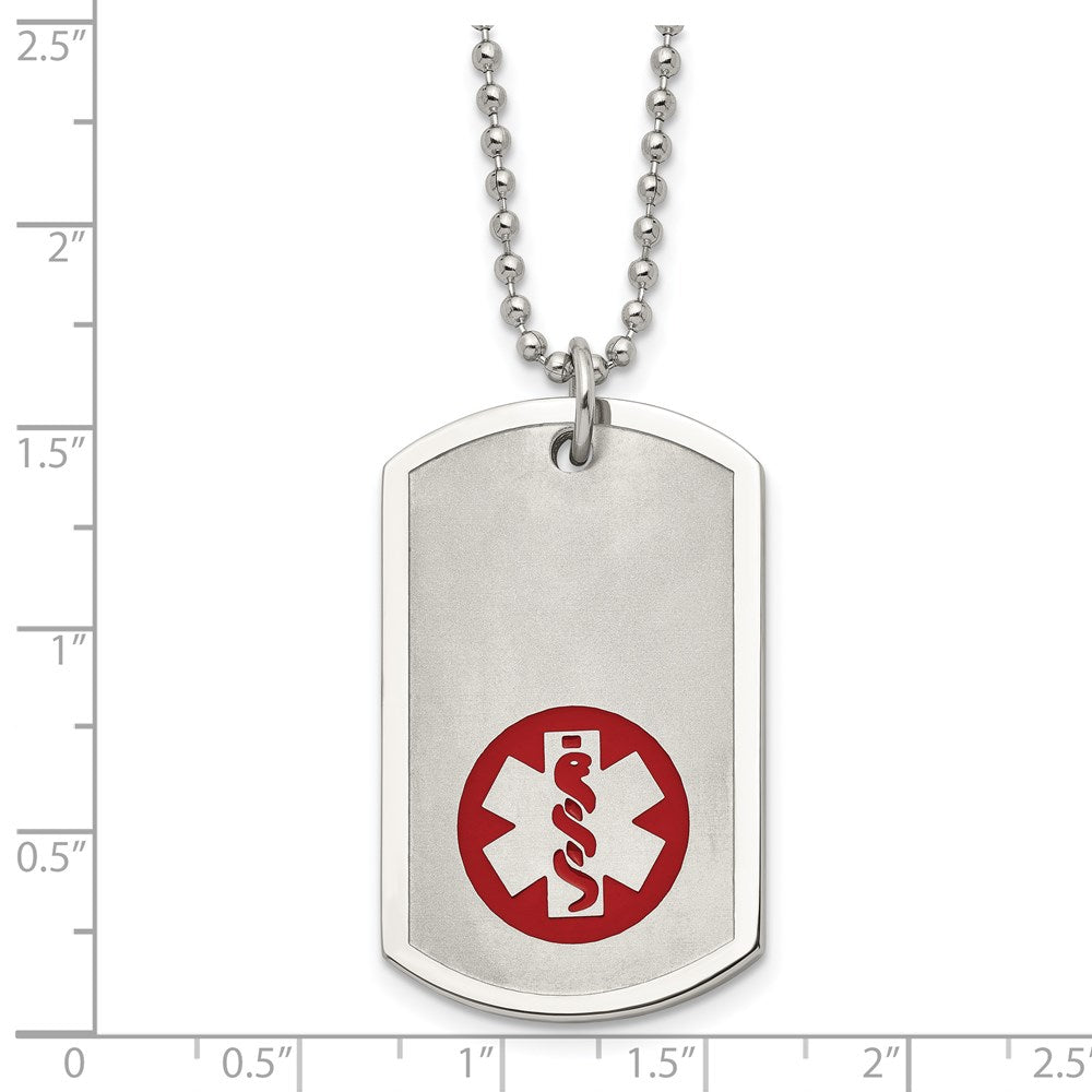 Stainless Steel Brushed & Polished w/Red Enamel Medical ID 22in Necklace