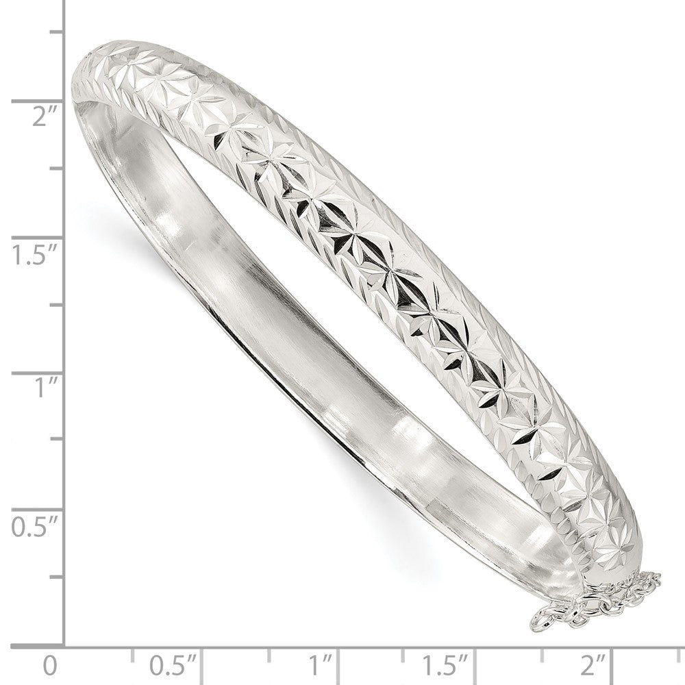 Sterling Silver Polished and D/C 7.25mm Hinged  Bangle 7.5 inches
