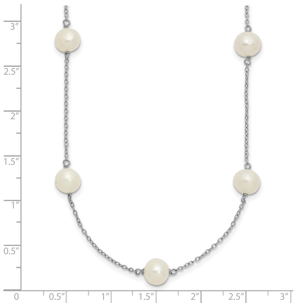 Sterling Silver Rhodium-plated 7-8mm White Near-Round Freshwater Cultured Pearl 9-Station 16 inch Necklace 16 Inches