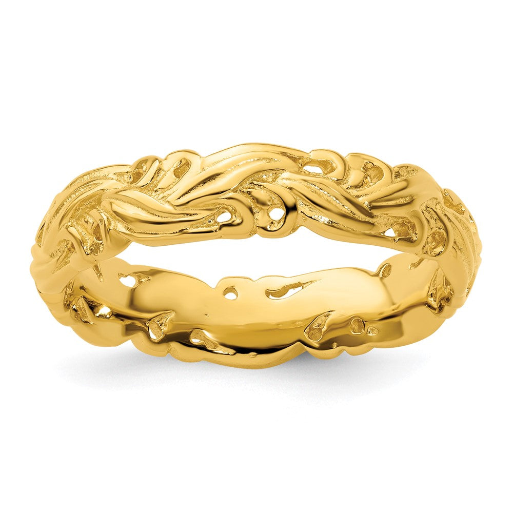 Sterling Silver Stackable Expressions Gold-plated Carved Band Size -8