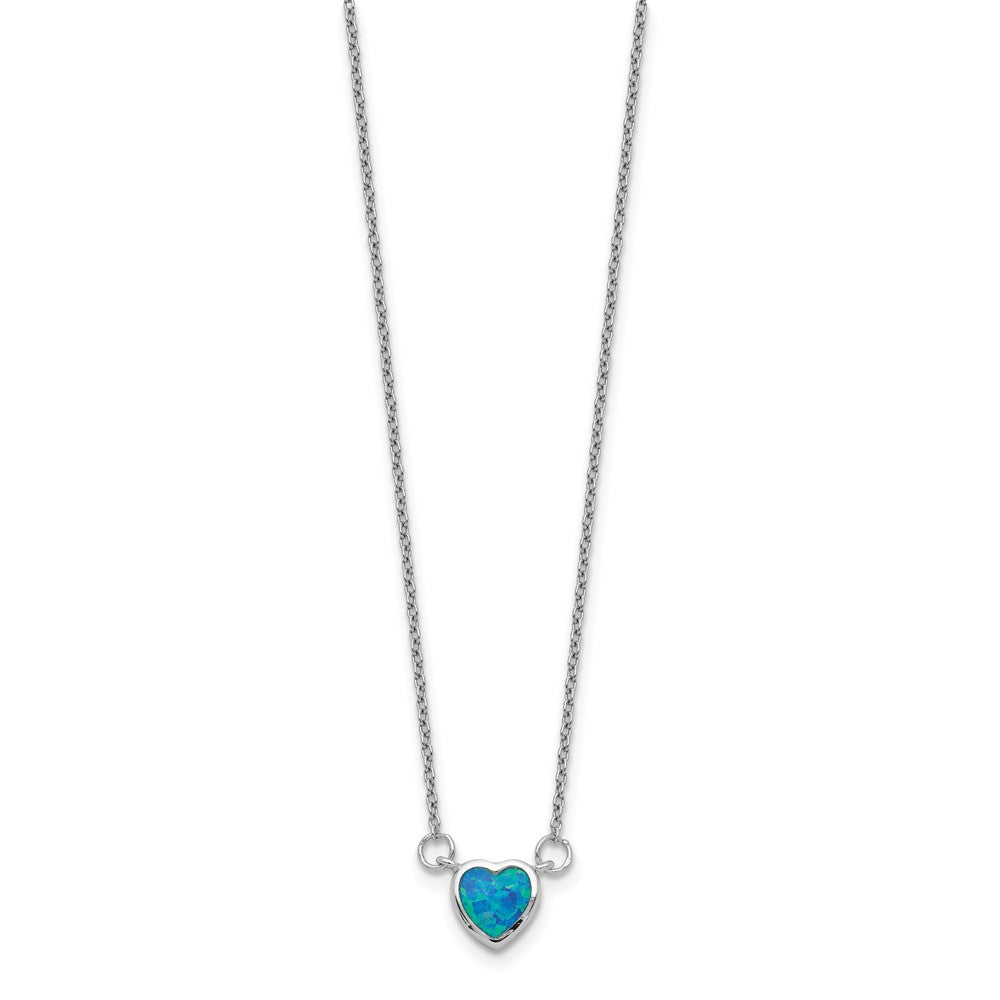 Sterling Silver Rhodium-plated Created Opal Heart w/ 4in ext. Choker 12 Inches