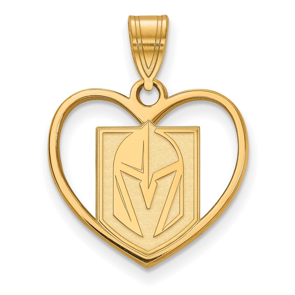Sterling Silver Gold-plated NHL LogoArt NHL Vegas Golden Knights Heart Pendant Q-GP009VGK