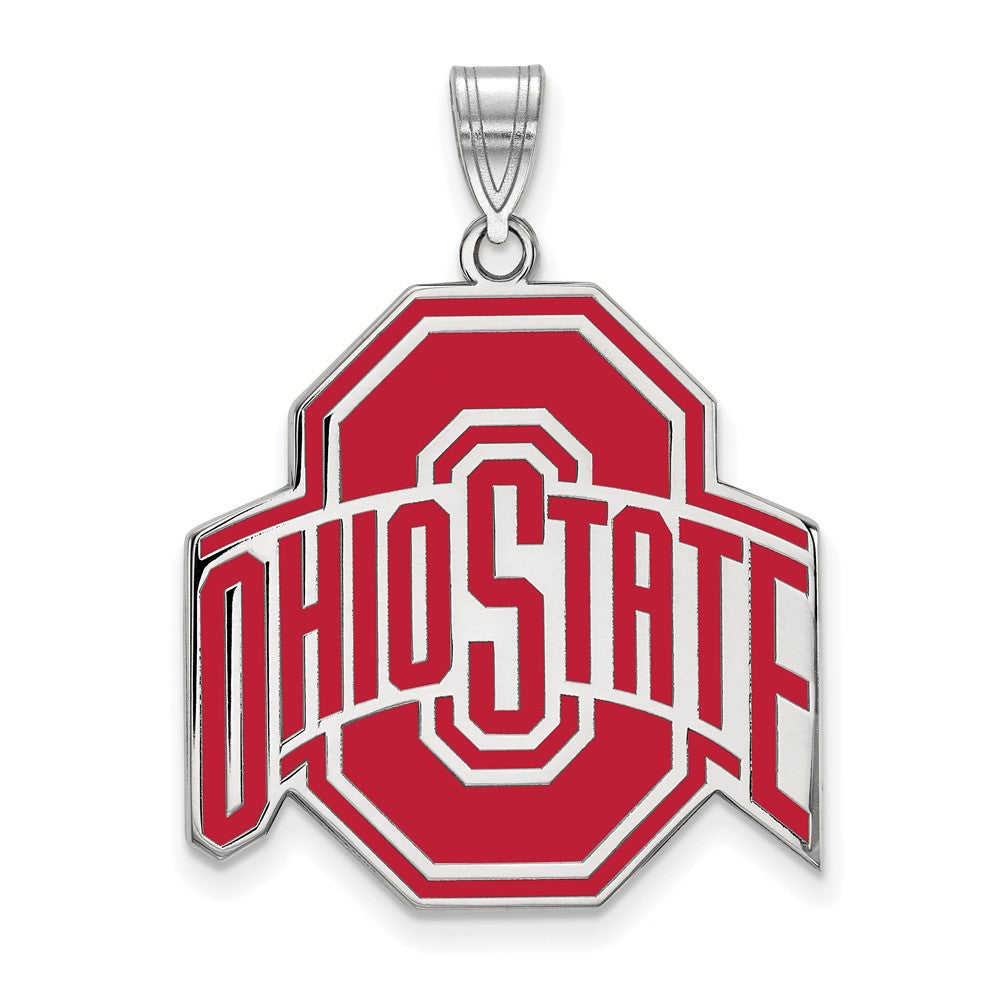 Sterling Silver Official Licensed Collegiate Ohio State University (OSU) XL Enamel Pendant