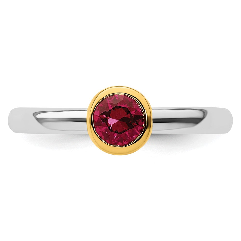 Sterling Silver Stackable Expressions w/Gold-plate Cr. Ruby Ring Size -6