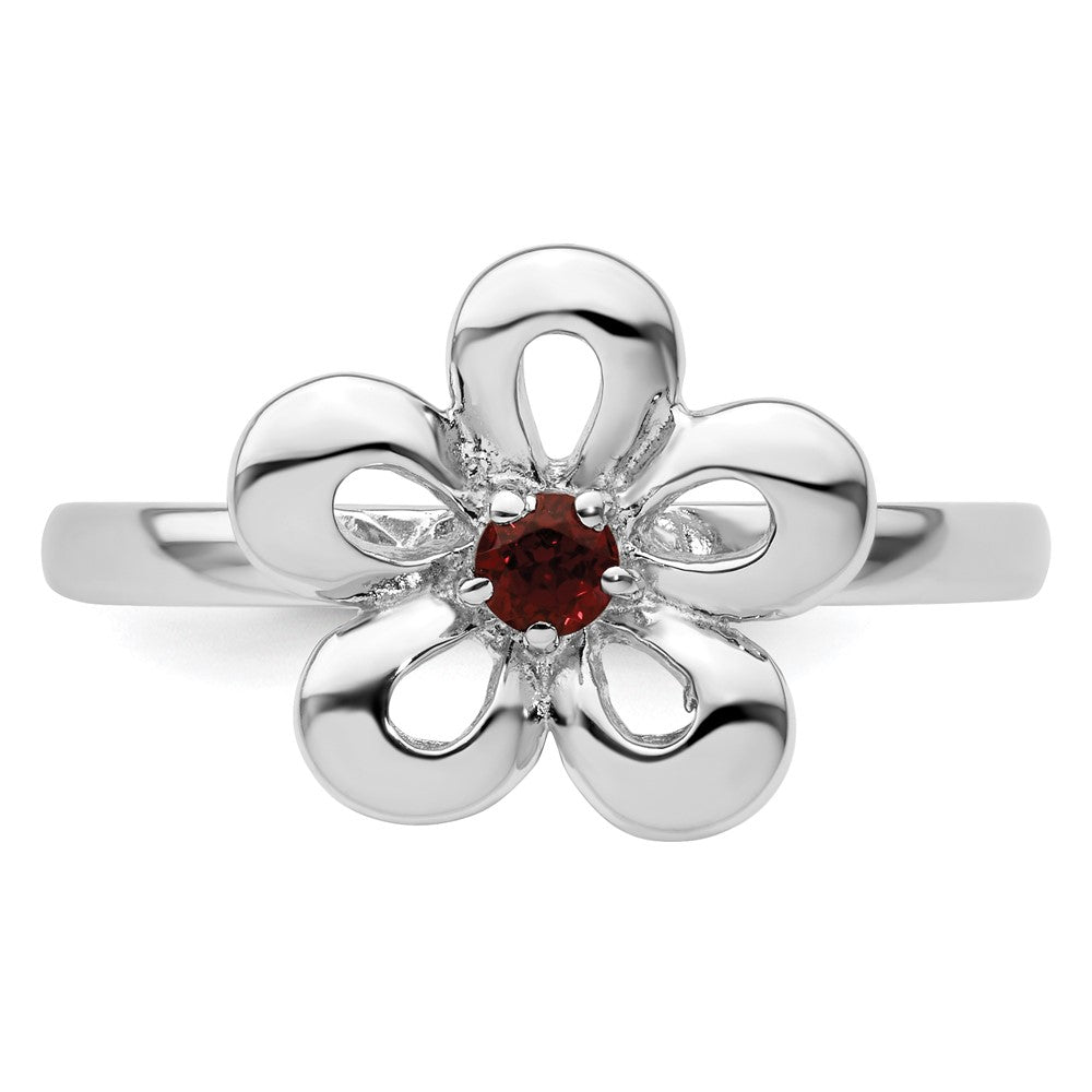 Sterling Silver Stackable Expressions Polished Garnet Flower Ring Size -9