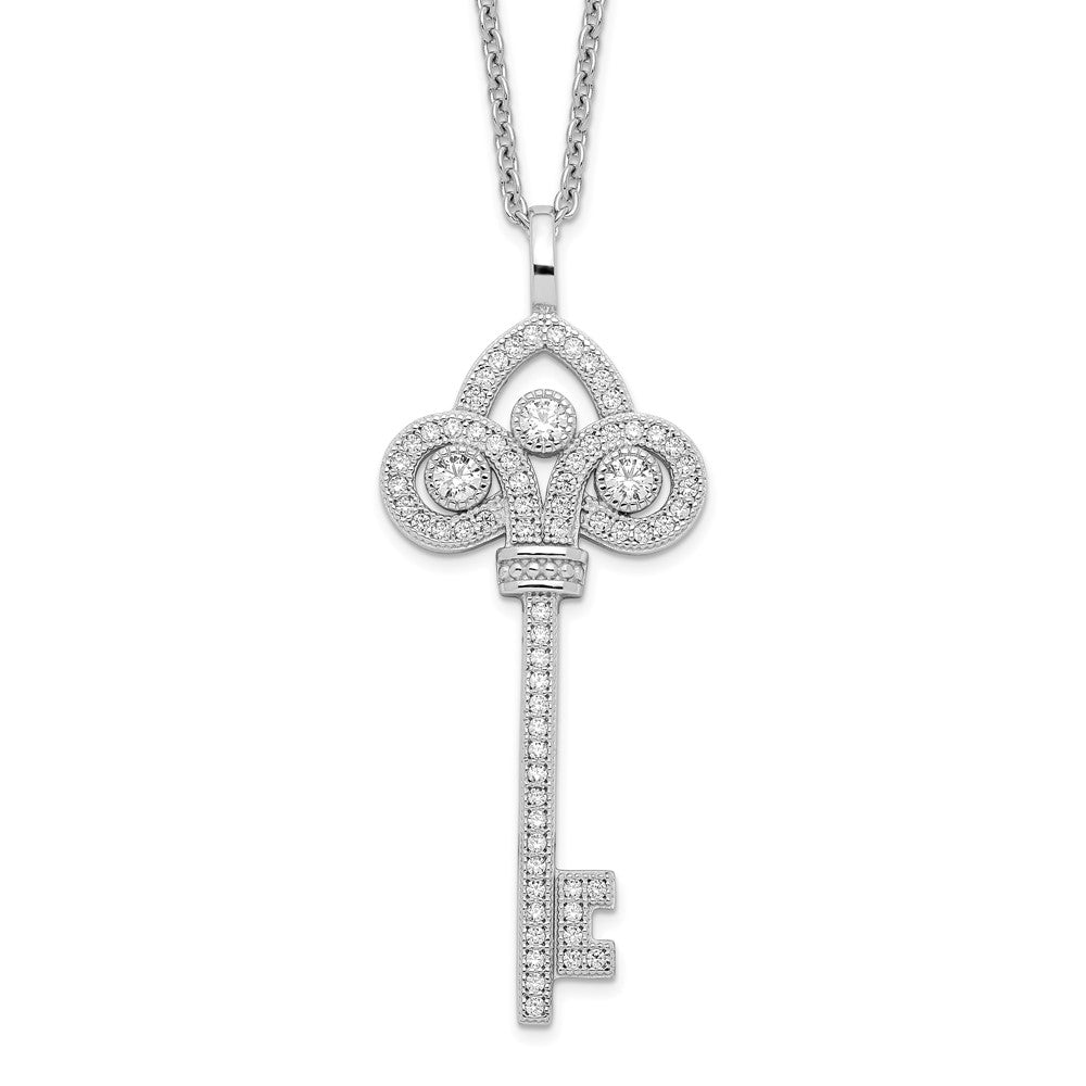 Brilliant Embers Sterling Silver Rhodium-plated 69 Stone 18 inch Micro Pav‚ CZ Polished Key Necklace with 2 Inch Extender 18 Inches