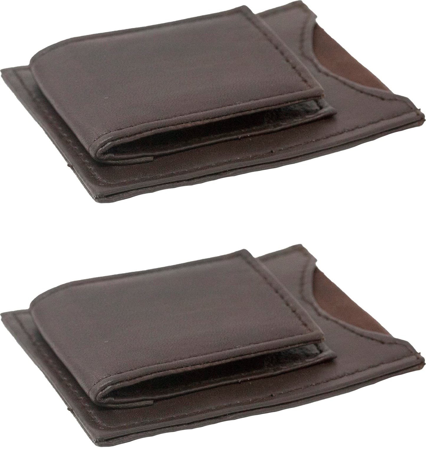 Set of 2 - Made in India Genuine Cowhide Slim Leather Front Pocket Wallet and Magnetic Money Clip (Brown)