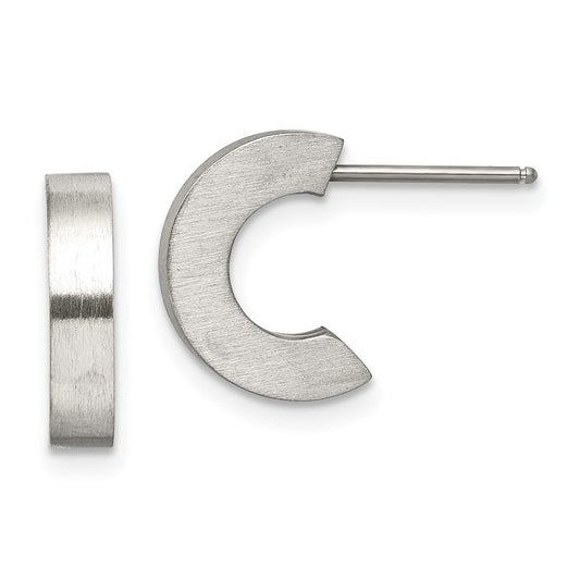 Stainless Steel Brushed J Hoop Post Earrings