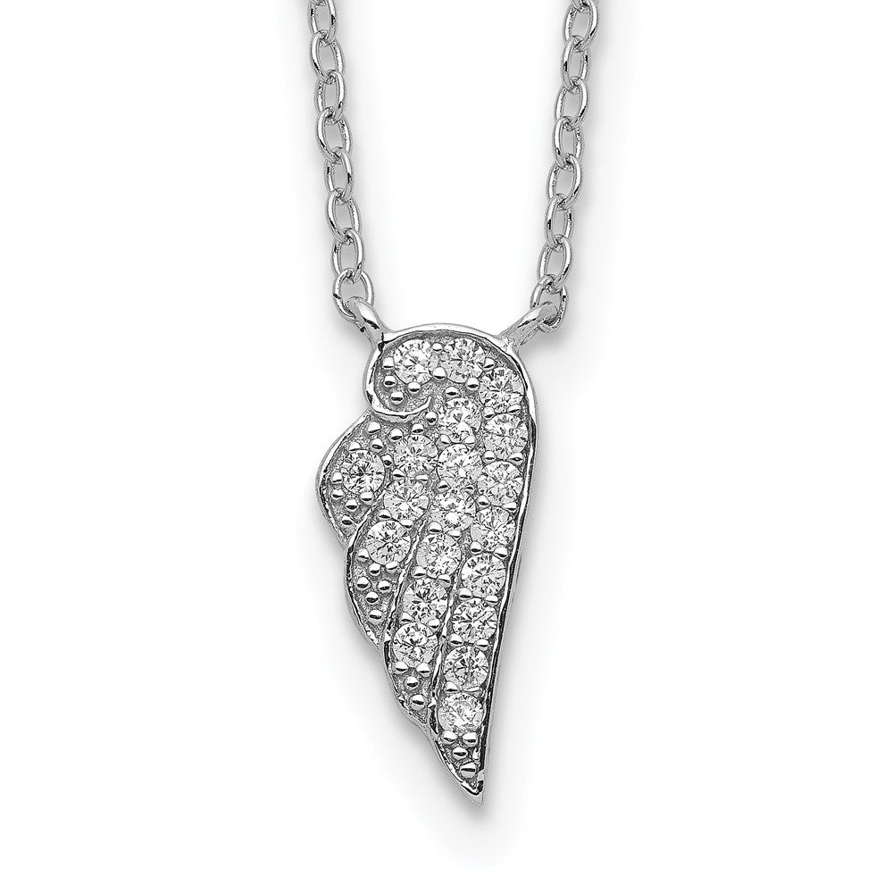 Sterling Silver Rhodium-plated CZ Wing Necklace 18 Inches