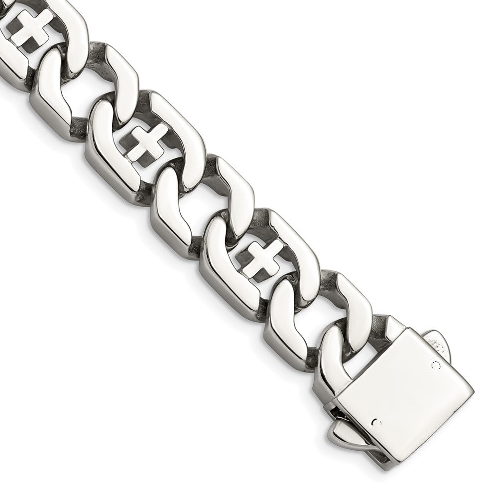 Stainless Steel Polished Crosses 8.5in Bracelet 8.5 inches