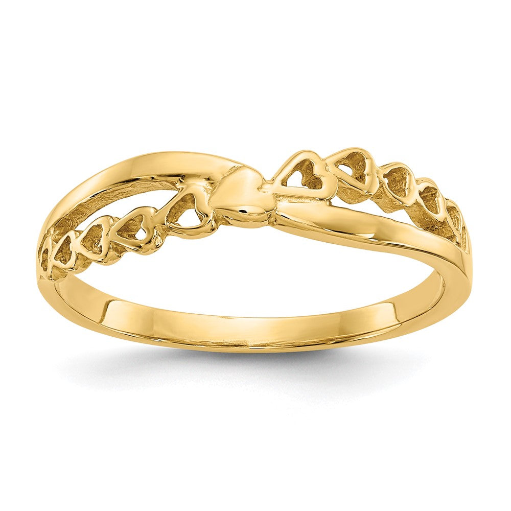 14K Polished Criss Cross Pattern Hearts Ring Size 7