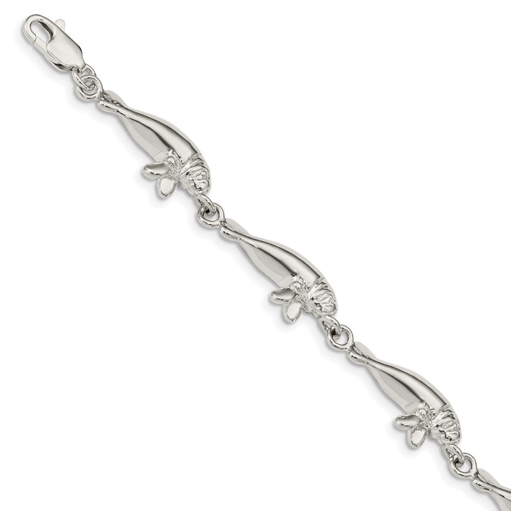 Sterling Silver Manatees Bracelet 7 inches