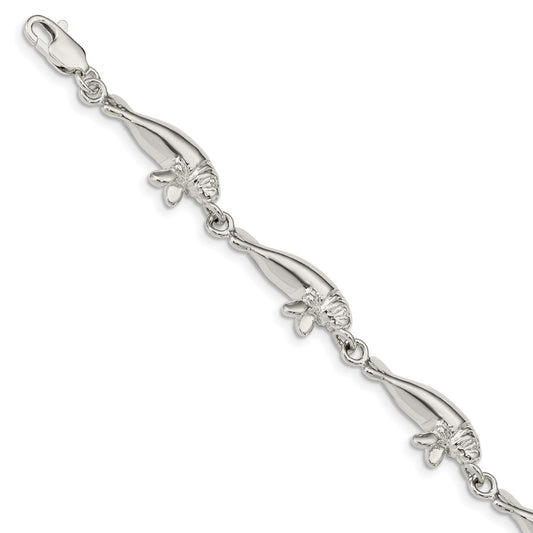 Sterling Silver Manatees Bracelet 7 inches