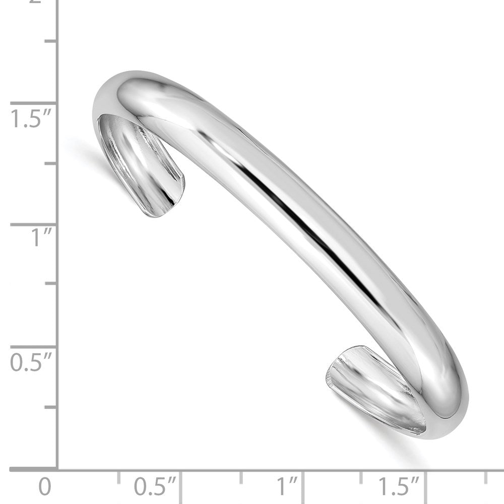 Sterling Silver Rhod-plated Polished & Domed 6mm Children's Cuff Bangle 5.75 inches