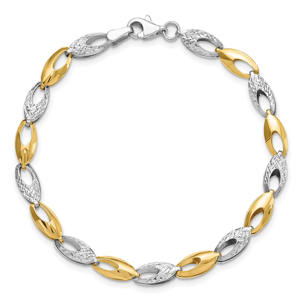 14K Two-tone Polished and Diamond-cut Fancy Link Bracelet 7  inches