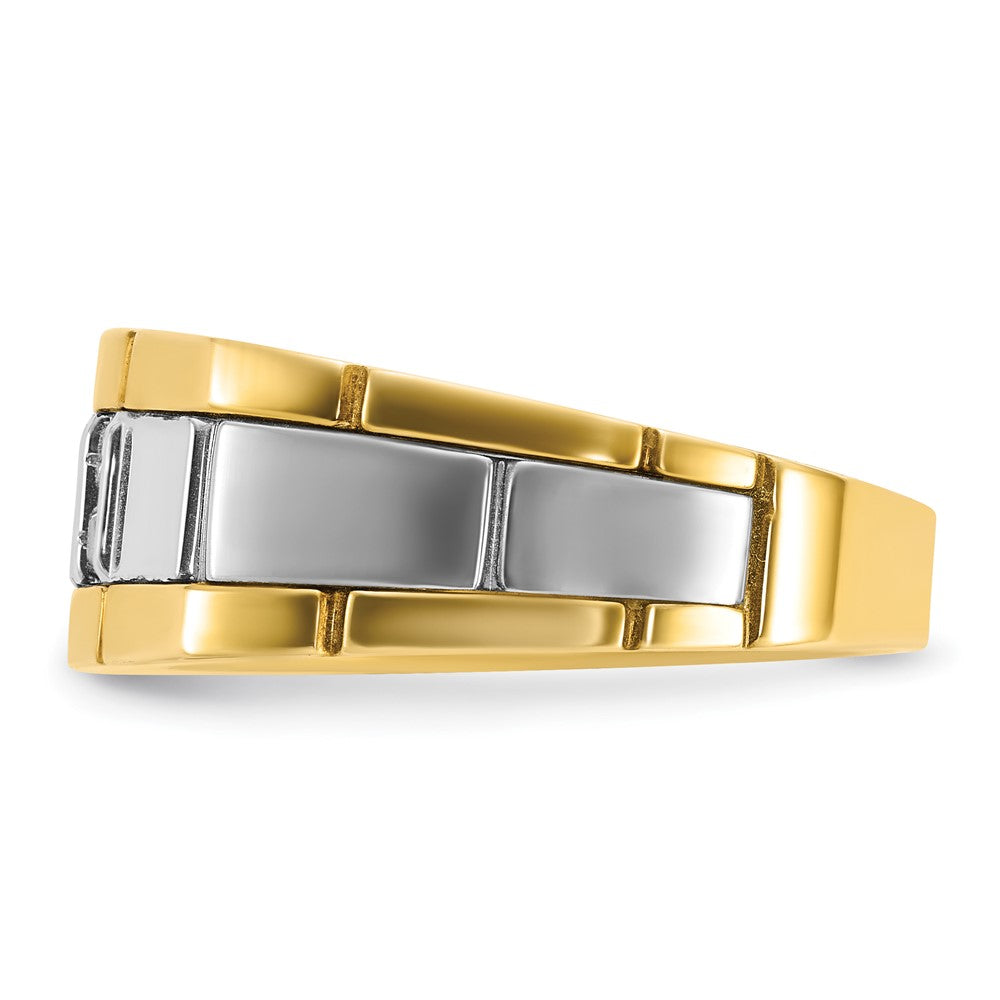 IBGoodman 14k Two-tone Men's Polished and Grooved Lab Created Sapphire and 1/10 Carat AA Quality Diamond Ring