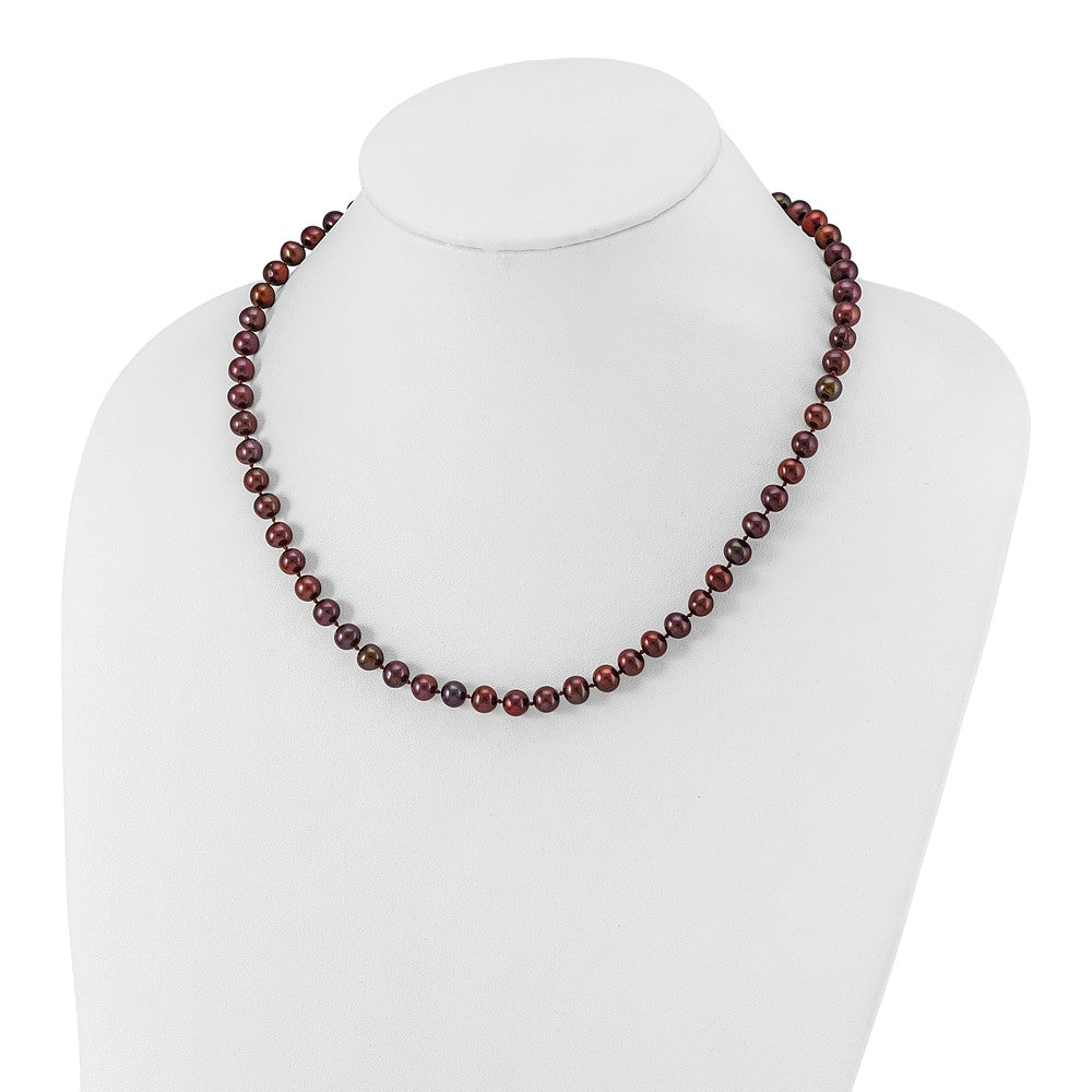 Sterling Silver Rhodium-plated 6-7mm Brown Near-Round Freshwater Cultured Pearl 18 inch Necklace 18 Inches