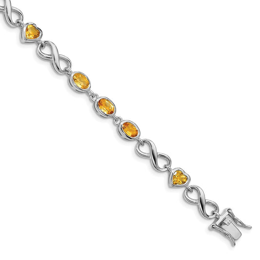 Sterling Silver Rhodium-plated Oval Heart Citrine Bracelet 7.75 inches