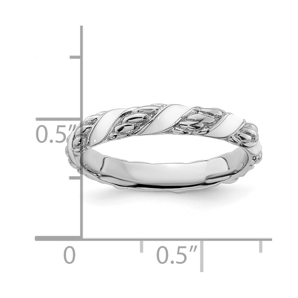 Sterling Silver Stackable Expressions Polished White Enameled Ring Size -8