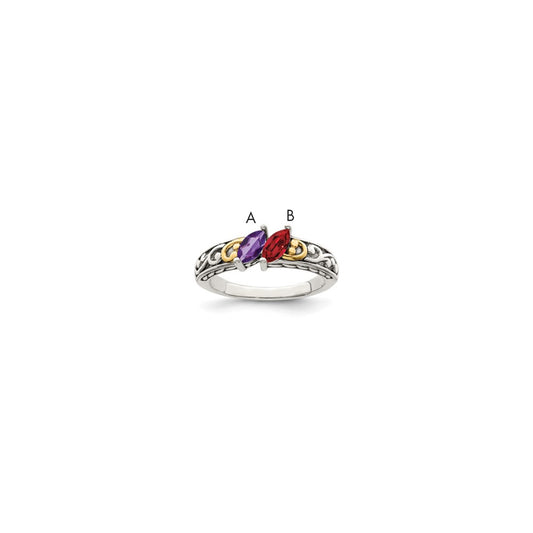 Sterling Silver Antiqued w/14k 2-stone Mother's Ring Mounting