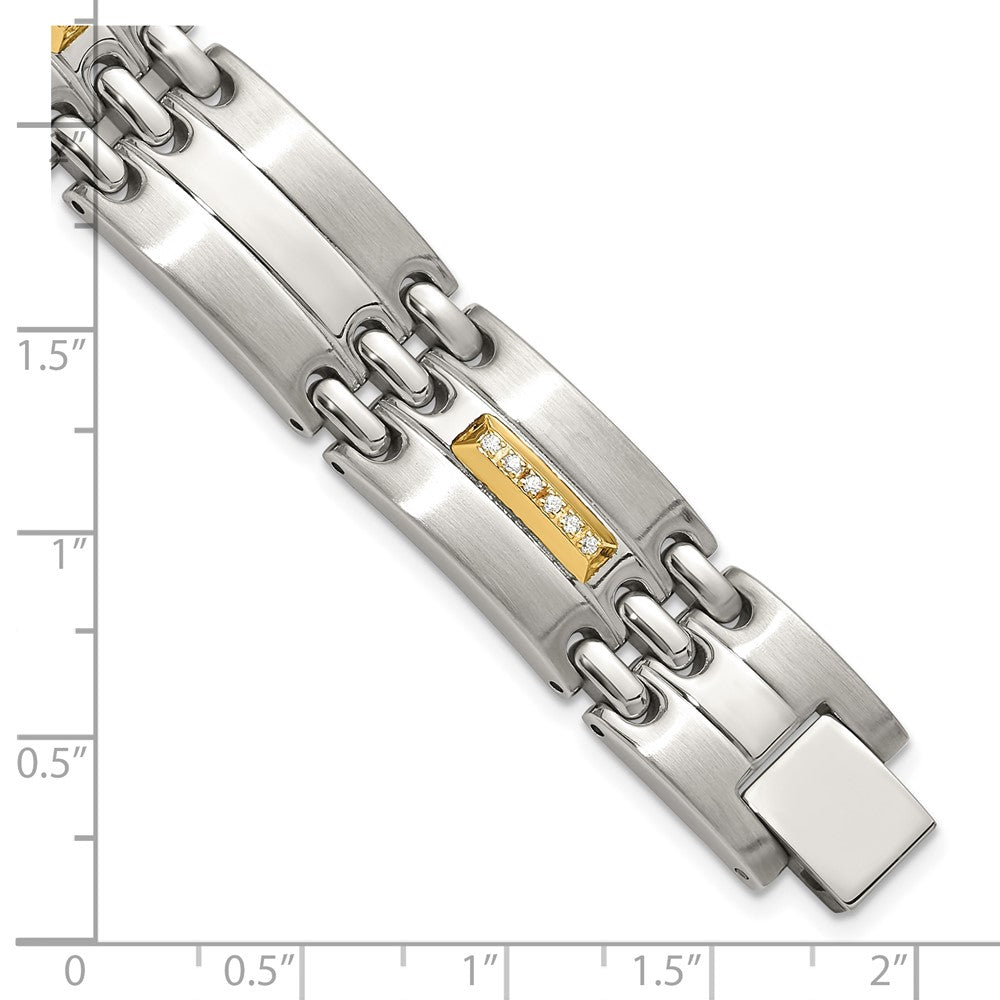 Chisel Stainless Steel Brushed and Polished with 14K Gold Accent and 1/4ct. Diamond 8.5 inch Bracelet 8.5 inches