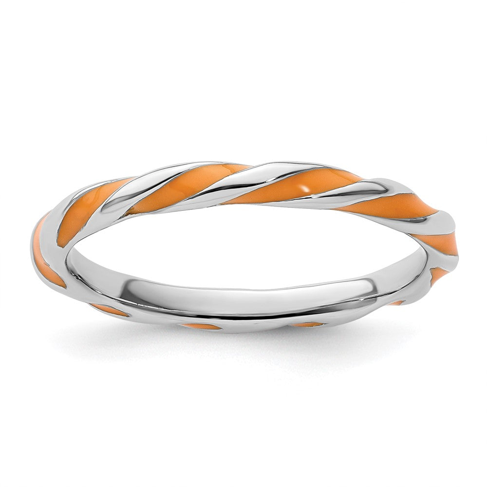 Sterling Silver Stackable Expressions Twisted Orange Enameled Ring Size -6