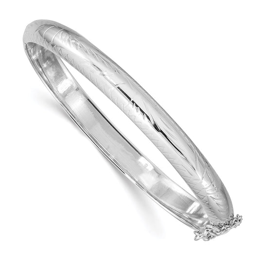Sterling Silver Rhodium-plated 7mm Fancy Hinged Bangle Bracelet 7.5 inches