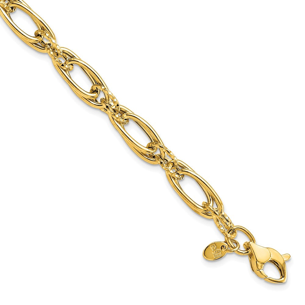 14K Polished Diamond-cut Fancy Link Bracelet 7.75  inches
