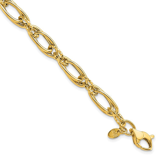 14K Polished Diamond-cut Fancy Link Bracelet 7.75  inches