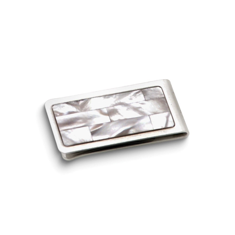 White Mother of Pearl Inlay Silver-tone Money Clip
