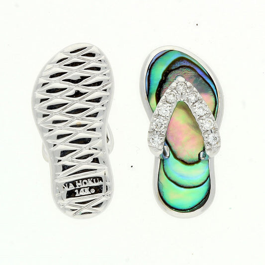 LDS 14K WHITE GOLD ABALONE INLAY DIA SLIPPER PENDANT