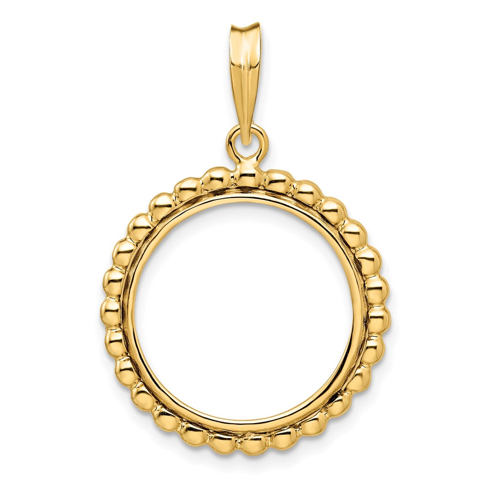 Wideband Distinguished Coin Jewelry 14k Polished with Beaded Edge 17.8mm Prong Coin Bezel Pendant