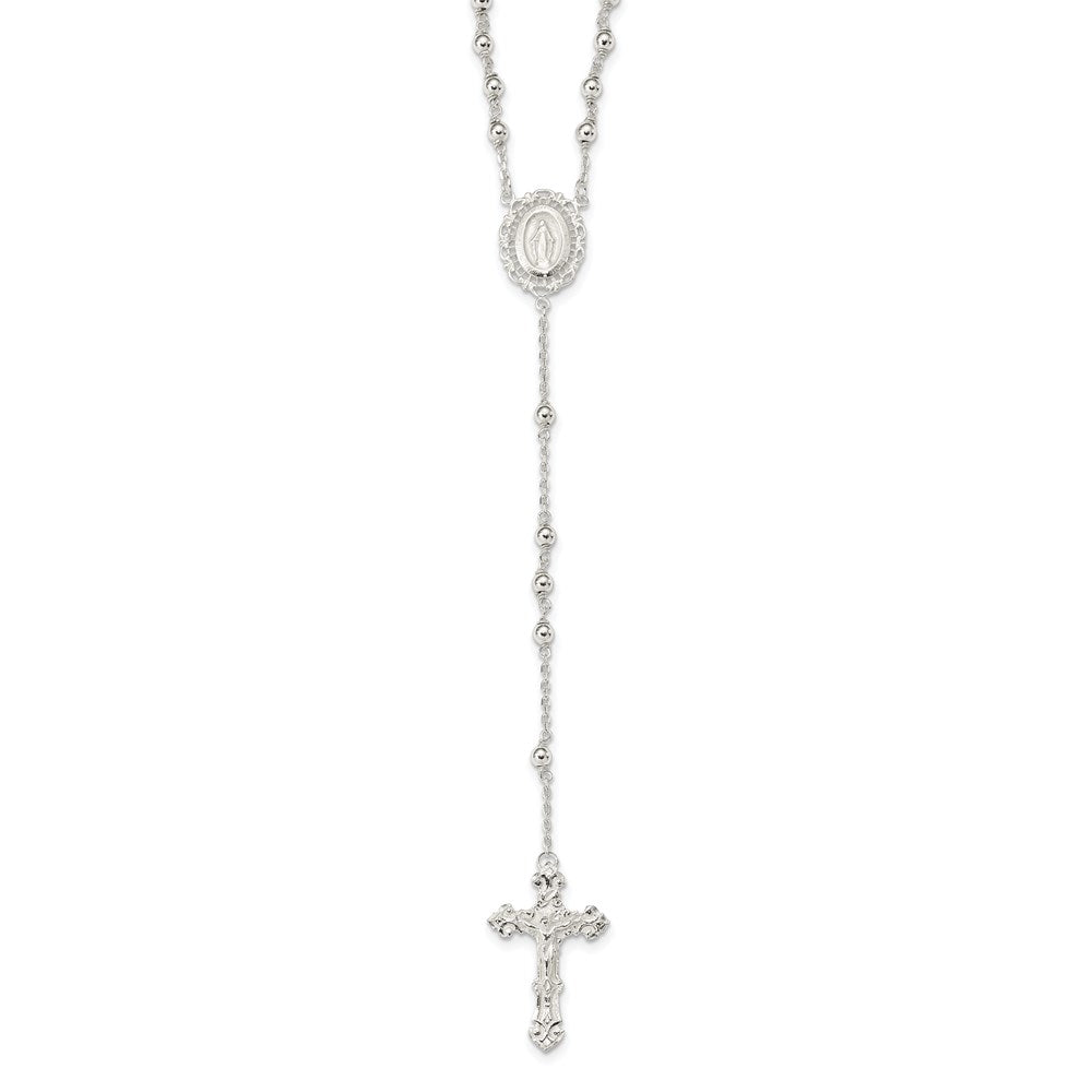 Sterling Silver Polished Rosary Necklace 18 Inches