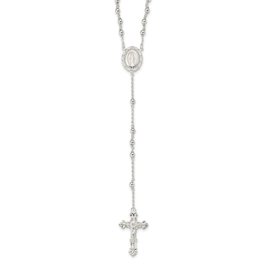 Sterling Silver Polished Rosary Necklace 18 Inches