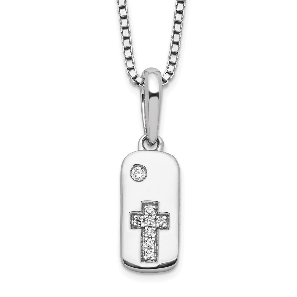 White Ice Sterling Silver Rhodium-plated 18 Inch Diamond Cross Tag Necklace with 2 Inch Extender 18 Inches